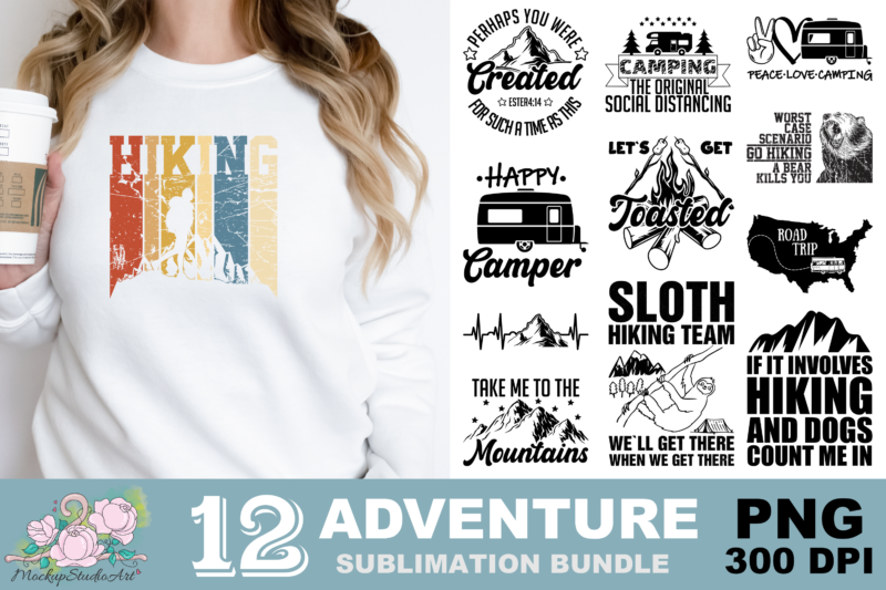 Camping Hiking Mountains PNG Sublimation Design