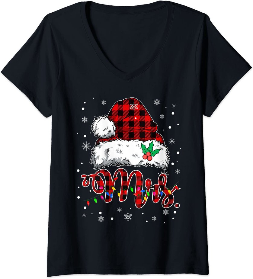 Womens Mr and Mrs Claus Christmas Couples Matching Pajamas V-Neck T ...