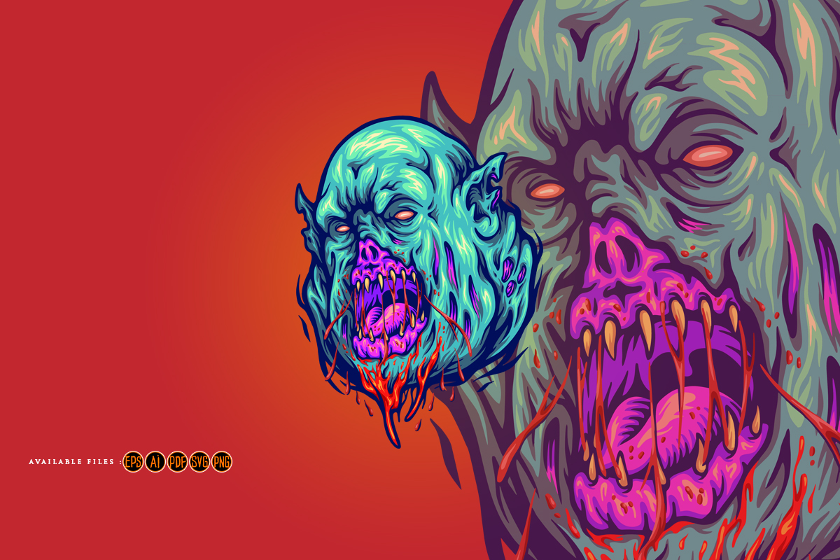 Halloween monster faces SVG. Haloween Zombie Hoodie SVG.