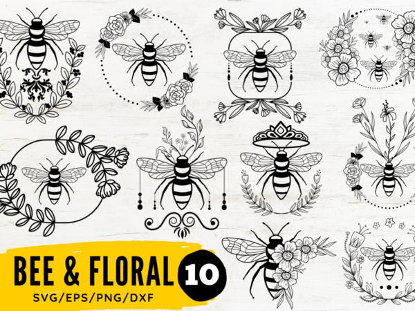 Bee with flower svg bundle t shirt template