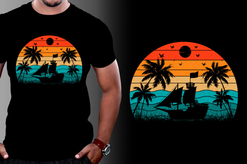 Retro Vintage Sunset T-Shirt Design Graphic Vector Background Bundle