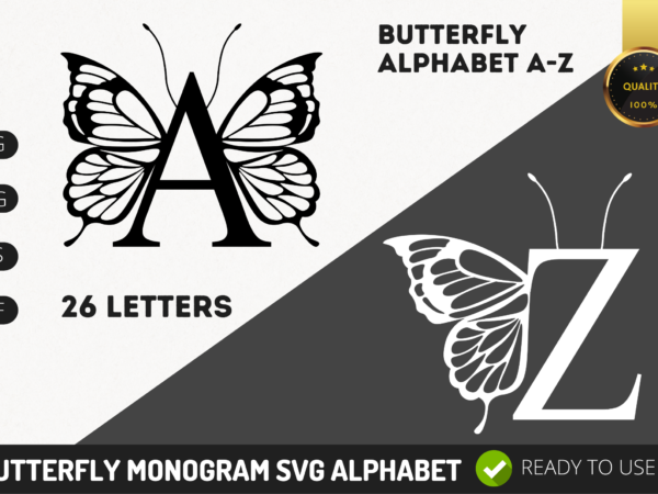 Butterfly letters a-z svg t shirt template