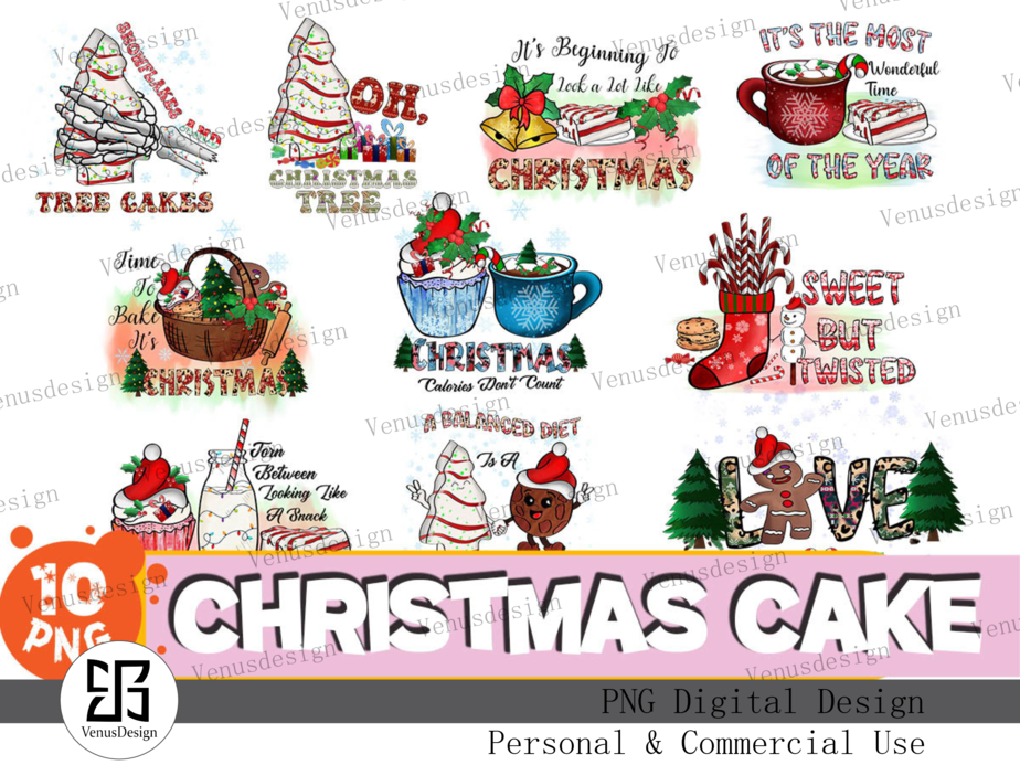 10 PNG Christmas Cake Sublimation - Buy t-shirt designs