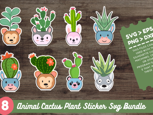 Animal cactus plant sticker bundle t shirt vector