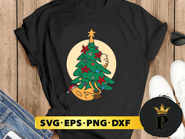 Cat playing with christmas tree svg, merry christmas svg, xmas svg digital download t shirt vector file