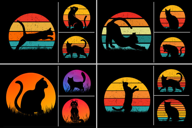 Sunset Retro Vintage T-Shirt Design Graphic Vector Background Bundle