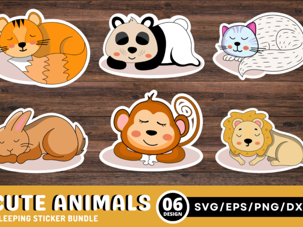 Cute sleeping animals sticker bundle t shirt vector file