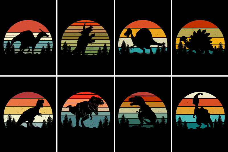 Dinosaur Sunset Retro Vintage T-Shirt Graphic Bundle