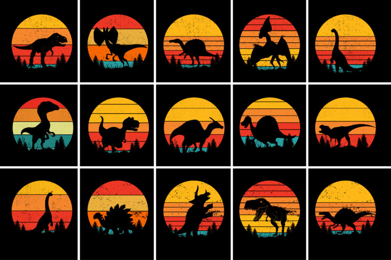 Dinosaur Sunset Retro Vintage T-Shirt Graphic Bundle