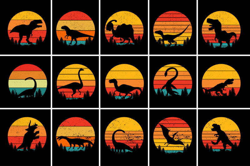 Dinosaur Sunset Retro Vintage T-Shirt Graphic Bundle