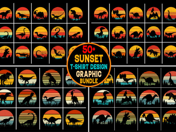 Dinosaur sunset retro vintage t-shirt graphic bundle