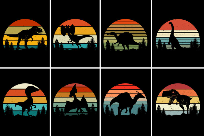 Dinosaur Sunset Retro Vintage T-Shirt Graphic Bundle