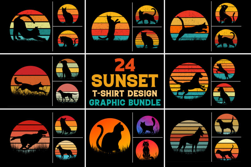 Sunset Retro Vintage T-Shirt Design Graphic Vector Background Bundle