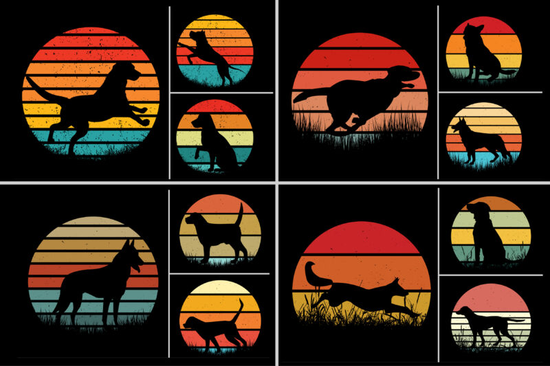 Sunset Retro Vintage T-Shirt Design Graphic Vector Background Bundle