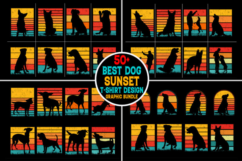 Dog Retro Vintage Sunset T-Shirt Graphic