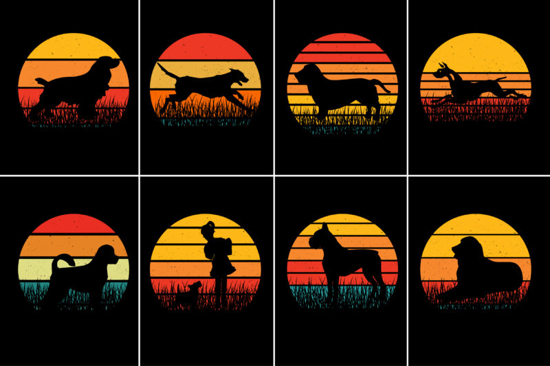 Dog Sunset Retro Vintage T-Shirt Graphic Bundle