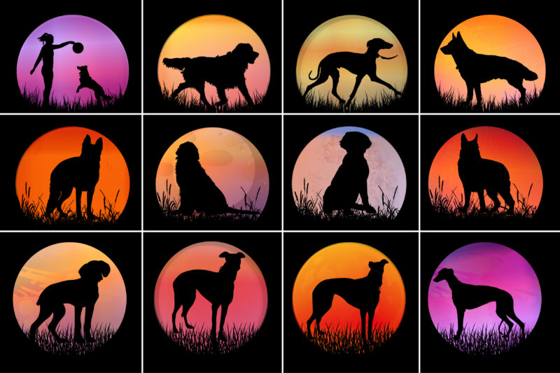 Dog Sunset T-Shirt Graphic Vector Bundle