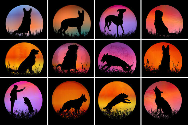 Dog Sunset T-Shirt Graphic Vector Bundle