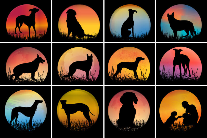 Dog Sunset T-Shirt Graphic Vector Bundle