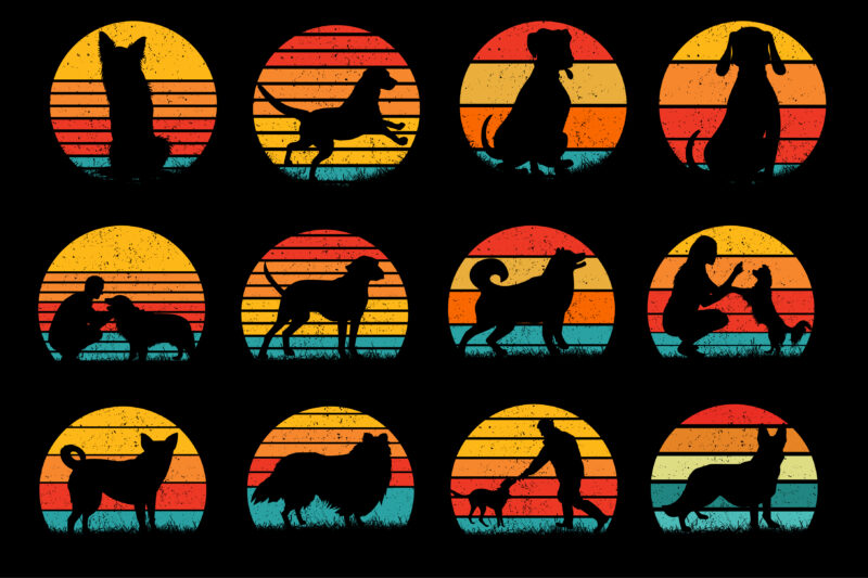 Dog Sunset Retro Vintage T-Shirt Graphic Bundle