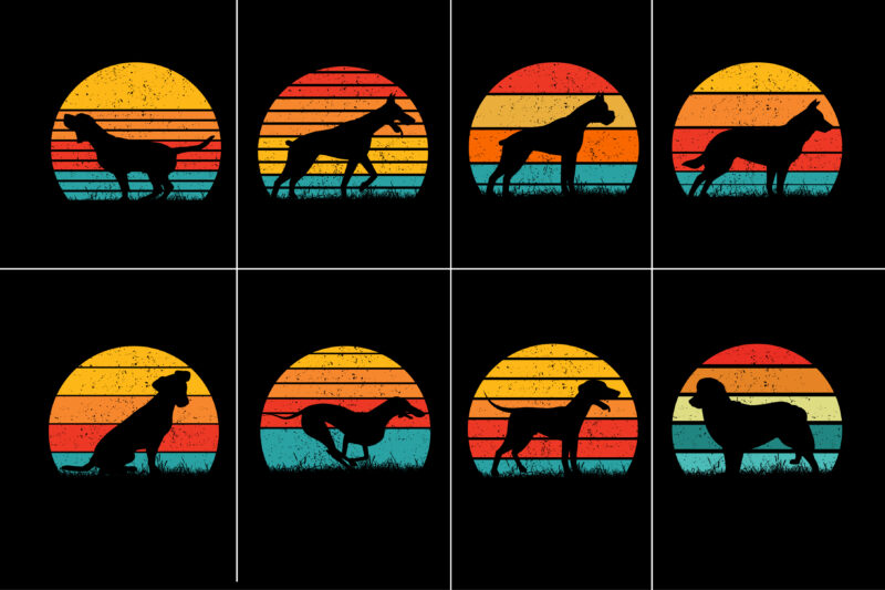 Dog Sunset Retro Vintage T-Shirt Graphic Bundle