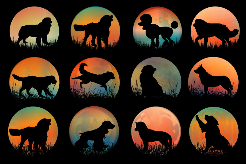 Dog Sunset T-Shirt Graphic Vector Bundle