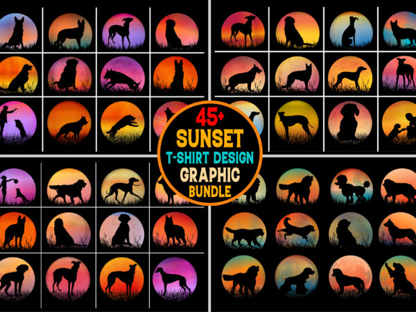 Dog sunset t-shirt graphic vector bundle