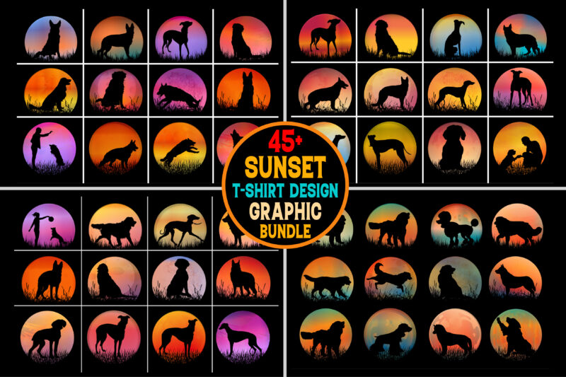 Dog Sunset T-Shirt Graphic Vector Bundle