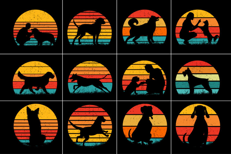 Dog Sunset Retro Vintage T-Shirt Graphic Bundle