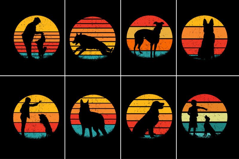 Dog Retro Vintage Sunset Graphic Background for T-Shirt Design