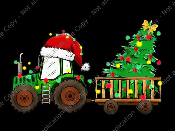 Christmas farm tractor png, xmas tree lights santa hat farmer png, tractor tree lights png, tractor santa png t shirt vector file