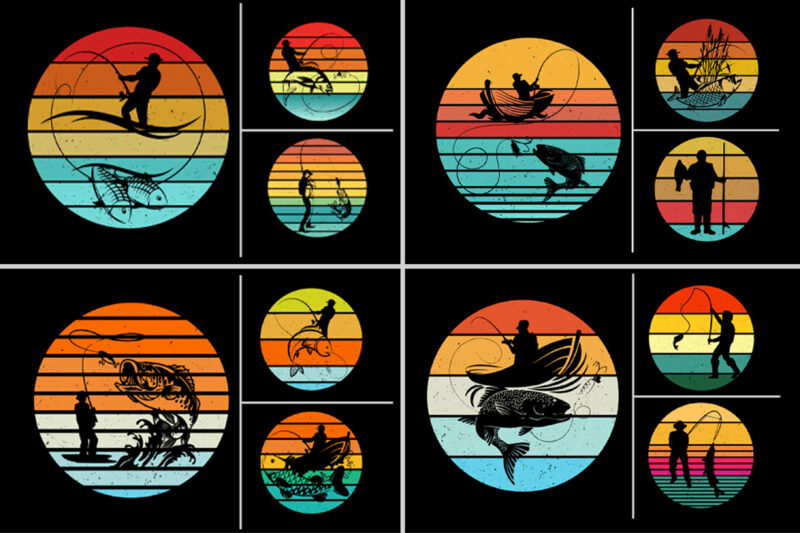 Retro Vintage Sunset T-Shirt Design Graphic Background Bundle