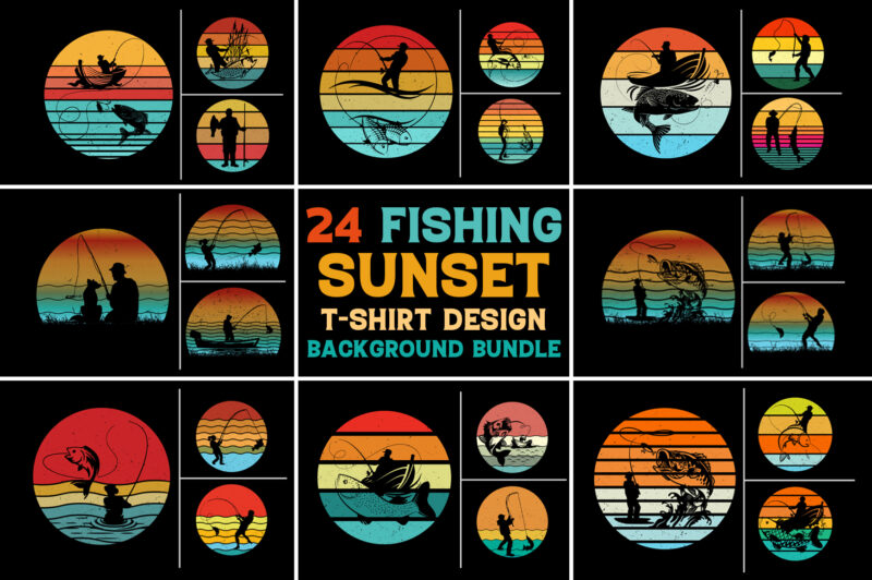 Retro Vintage Sunset T-Shirt Design Graphic Background Bundle