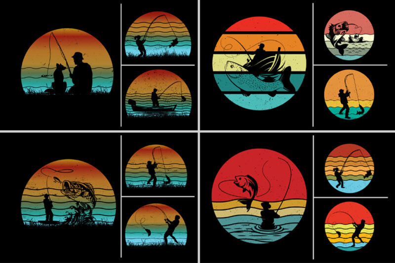 Retro Vintage Sunset T-Shirt Design Graphic Background Bundle