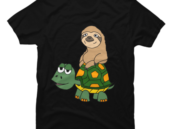 Funny Funky Sloth Riding on Turtle Cartoon - Buy t-shirt designs