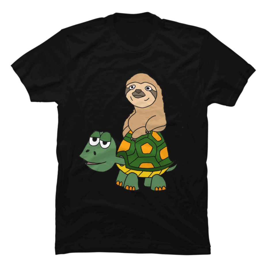 Funny Funky Sloth Riding On Turtle Cartoon - Buy T-shirt Designs