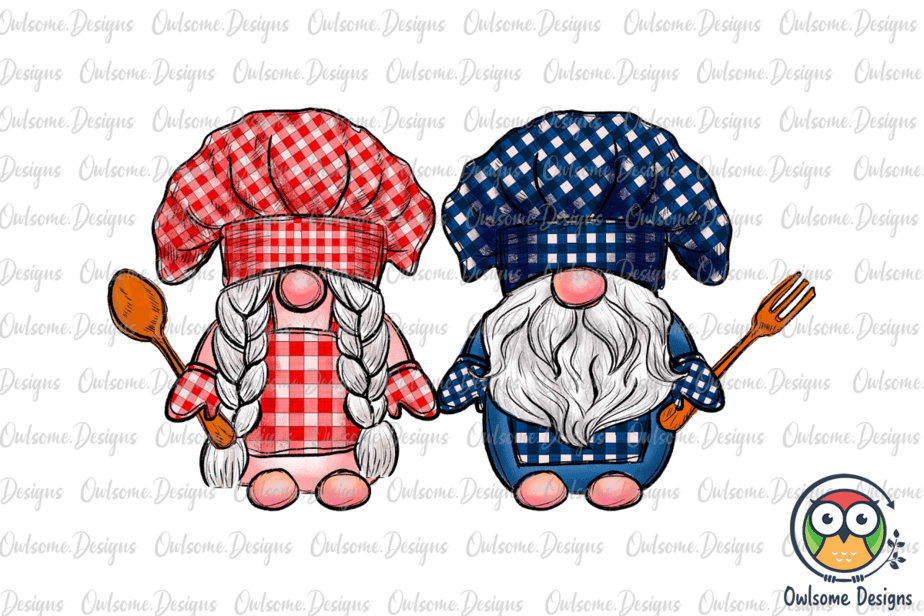 Gnome Couple in the Kitchen Clipart Graphic by Whimsical Inklings