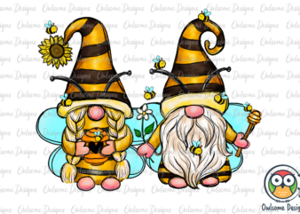 Gnomes Couple Cute Bee PNG Sublimation t shirt design template