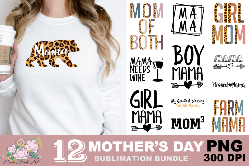 Mama Bear Mom of Both Mama PNG Sublimation Design