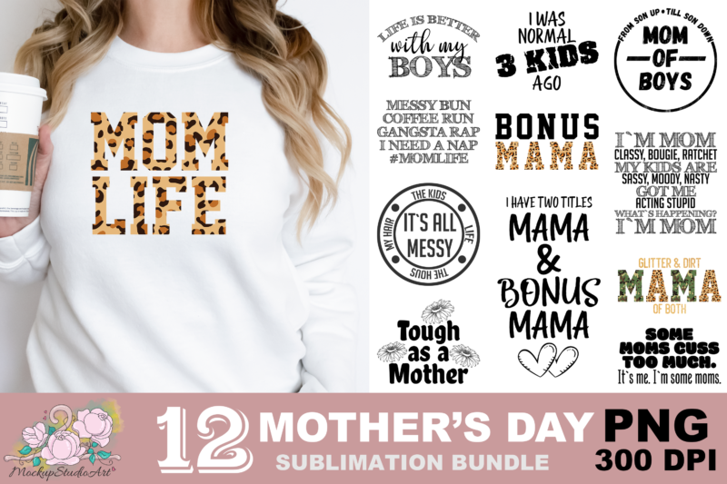 Mom Life Mom of Boys Bonus Mama PNG Sublimation Design