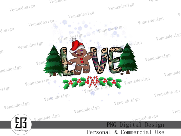 Love gingerbread man christmas png t shirt vector graphic