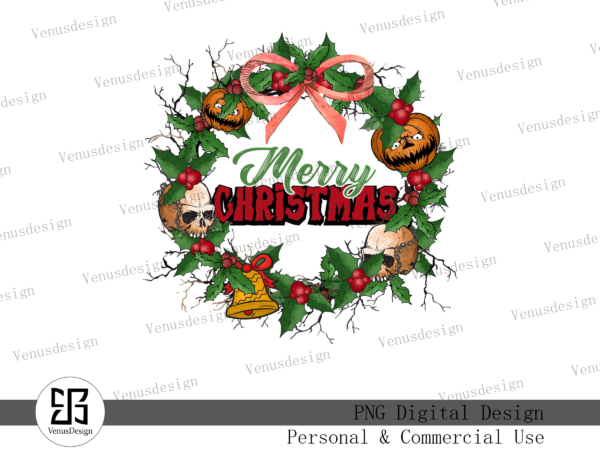 Gothic christmas wreath sublimation t shirt design template