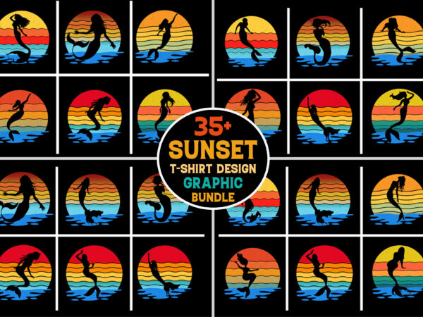 Mermaid retro vintage sunset bundle for t-shirt