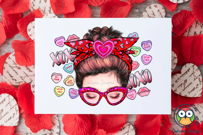 Messy Bun Valentine Sublimation PNG