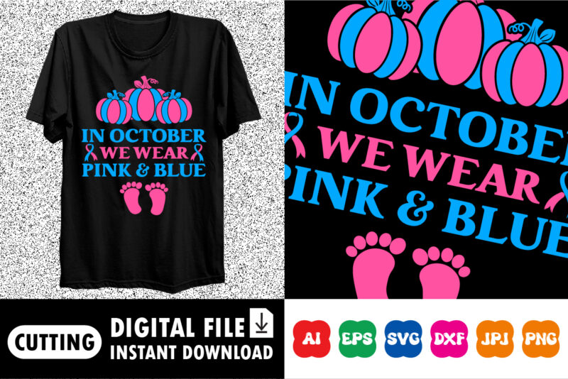 In October we wear pink and blue Shirt print template