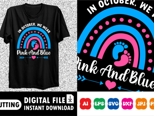 In october we wear pink and blue shirt print template t shirt design for sale