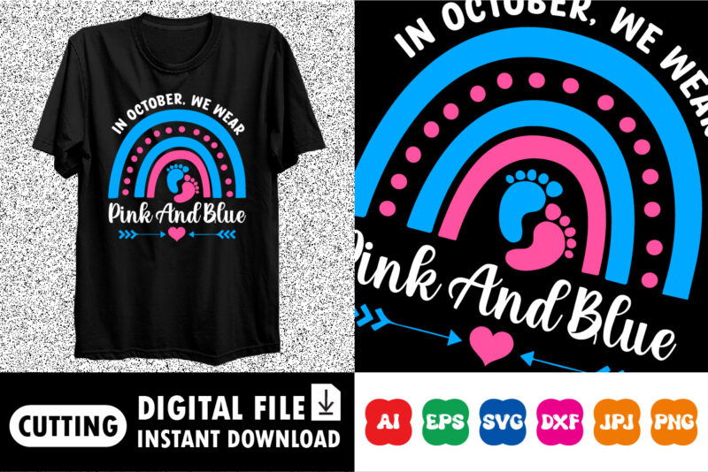 In October we wear pink and blue Shirt print template