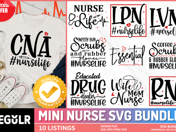 Mini nurse svg bundle t shirt designs for sale