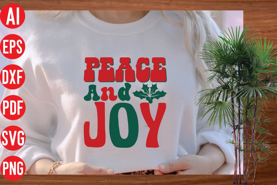 Peace and joy Retro T shirt design, Peace and joy SVG cut file, Peace ...