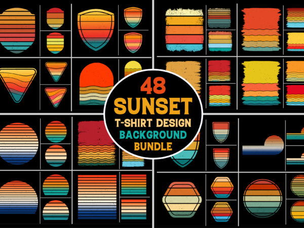 Sunset retro vintage grunge background bundle for t-shirt design